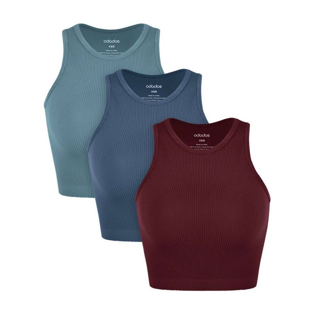 Ododos Women's Size Medium/Large Pack of 3 Seamless Ribbed High Neck Crop Tops